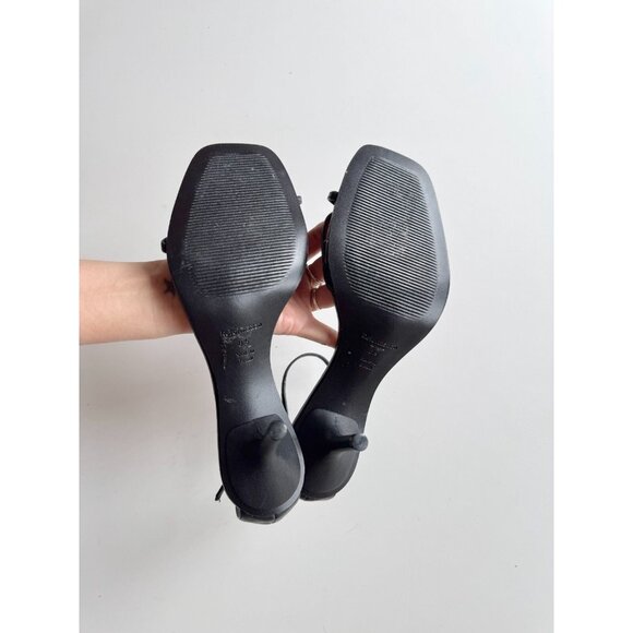 NWOB REFORMATION Gigi Black Leather Strappy Mid Heel Toe Thong Sandals, Size 8.5 - Picture 10 of 13